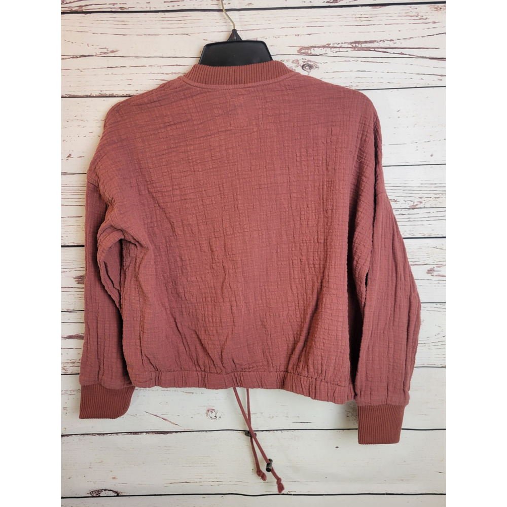 Natural Reflections Bomber Jacket Women's Sz Medium Brownish Red Crinkle Cropped - Picture 8 of 10